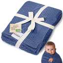infancie Organic Cotton Knit Baby Blanket 31.5 X 43.3 Inches Soft Knitted and Breathable Baby Blanket for Boys and Girls Perfect Soft Baby Blankets for Infants Toddlers All Seasons (Blue)