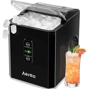Aeitto Ice Makers Countertop, 9 Ice Cubes Release in 6 Mins, 26Lbs/24H, 2 Sizes of Bullet Ice Machine,Self-Cleaning Portable Ice Maker with Ice Scoop and Basket for Home Kitchen Office RV Bar, Black