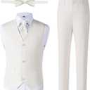 Boys Linen Suit, Toddler Wedding Tuxedos, Teens Boy Suits Set for Kids Beach Summer Outfits (14, White)