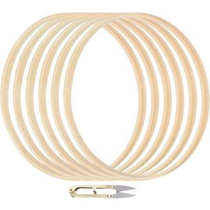 PATIKIL 10 Inch Bamboo Macrame Hoop, 6Pcs Wood Floral Hoop Craft Rings with 1 Scissor for DIY Craft Dream Catcher Wedding Wreath Decor Wall Hanging Decoration