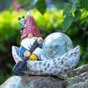 Garden Gnome Statue,Solar Gnomes Figurine,Outdoor Gnome Decor,Gnomes Decorations for Yard with Solar Light,Gnome Sculptures for Patio Lawn Ornaments (Little Man)