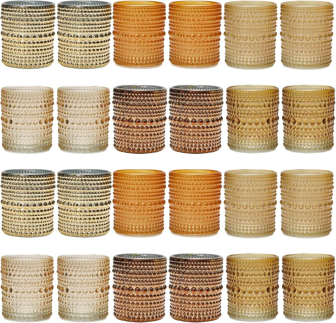 WDHODEC Gold Candle Holders 24 PCS, Glass Votive Tealight Candle Holders for Fall Thanksgiving Christmas Table Centerpiece Wedding Decorations