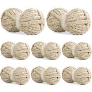 8 Pack Chunky Chenille Yarn for Crocheting & Knitting, 29.5yds 5 oz Each Skein Soft Fluffy Kitting Set, Thick Velvet Plush Yarn for Handcrafts Weaving Making Blankets (Khaki)