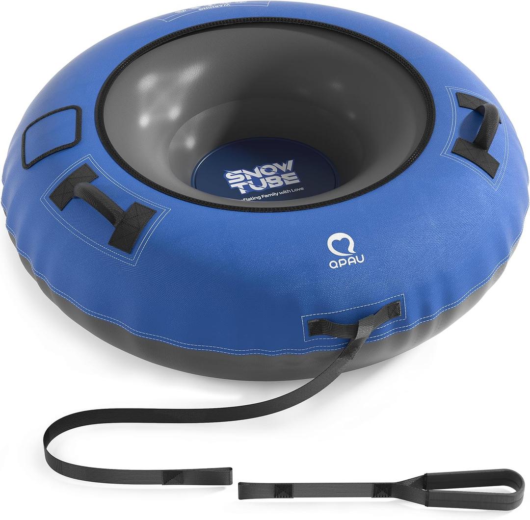 QPAU Snow Tube with Premium Canvas Cover for Kids and Adults, 48'' Inflatable Heavy Duty Snow Tube Made by Thickened Bottom, Sled Winter Outdoor Fun Toys for Children Boys Girls