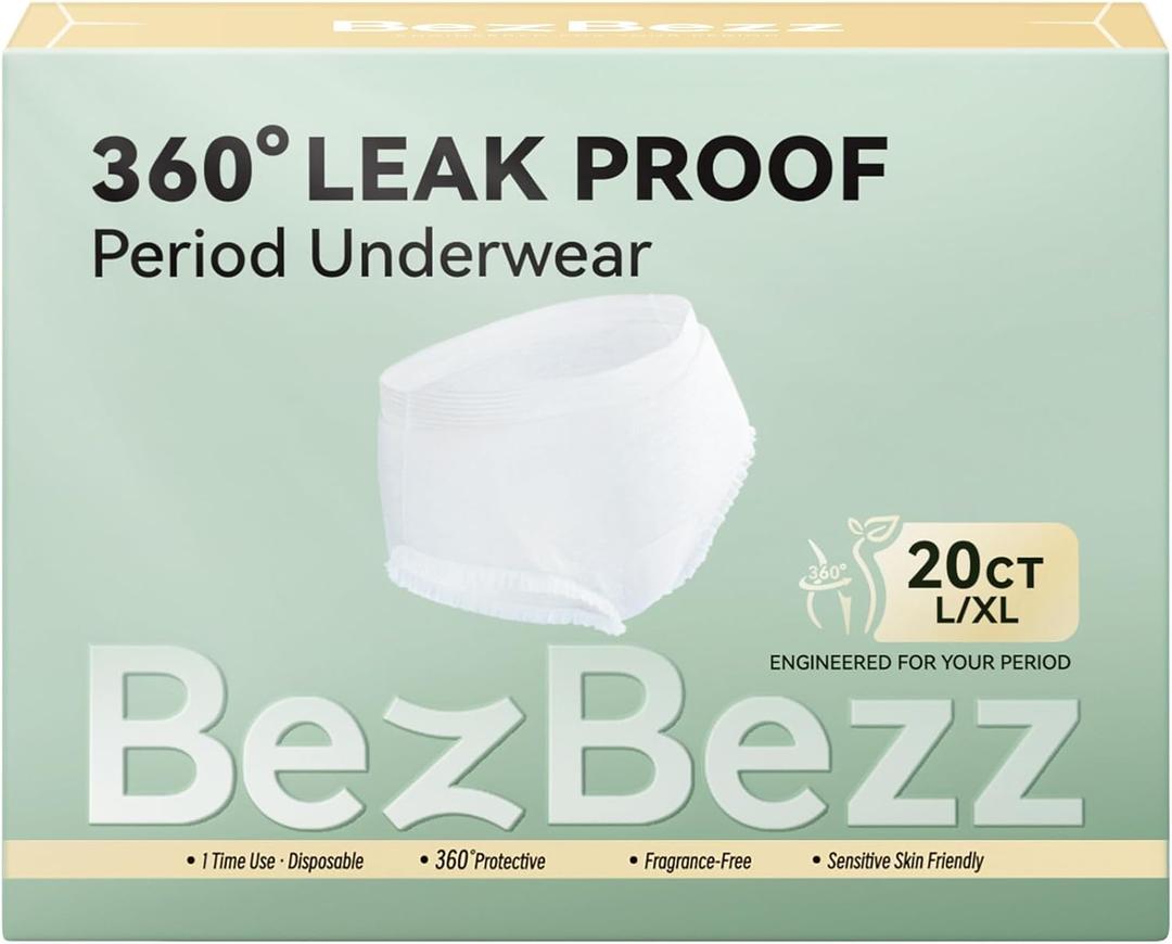 Disposable Period Underwear for Women Plus Size L/XL, 360 Leak Proof Period Panties for Heavy Flow, Overnight Postpartum and Incontinence Pads, Odor Control, Breathable, Unscented, 20 Count