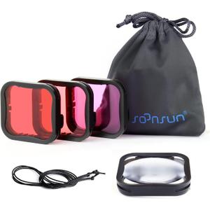 SOONSUN 4-Pack Dive Filter for GoPro Hero 5 6 7 Black Official Housing Case - Red, Light Red, Magenta, 5X Close-up Macro Filters - Color Correction for Various Underwater Video Photography Conditions