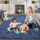FinRec Dark Blue Rug for Bedroom Living Room, 3x5 Feet High Pile Plush Area Rug, Non-Slip Soft Fluffy Carpet for Nursery Kids Room Dorm Room Home Decor, Indoor Fuzzy Floor Rugs