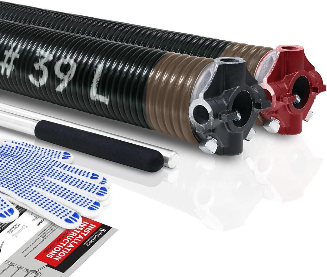 Pair of 2" Garage Door Torsion Springs Set with Non-Slip Winding Bar & Gloves,High Precision Electrophoresis Black Coated, for Replacement & Installation, MIN 16,000 Cycles (0.234x2"x39")