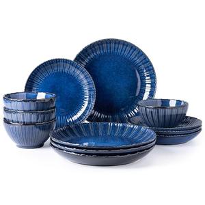 GBHOME Stoneware Dinnerware Sets, Handmade Reactive Glaze Plates and Bowls Sets, Chip and Scratch Resistant Dishes| Dishwasher & Microwave Safe | Service for 4