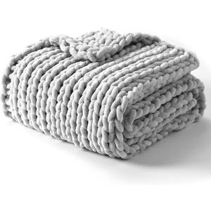 YnM Chunky Throw Blanket, Hand Knitted with Chenille Yarn, Skin Friendly, Ventilated and Breathable, Machine Washable, Home Dcor Piece for Couch, Sofa and Bed (Glacier Grey, 50x60 Inch)