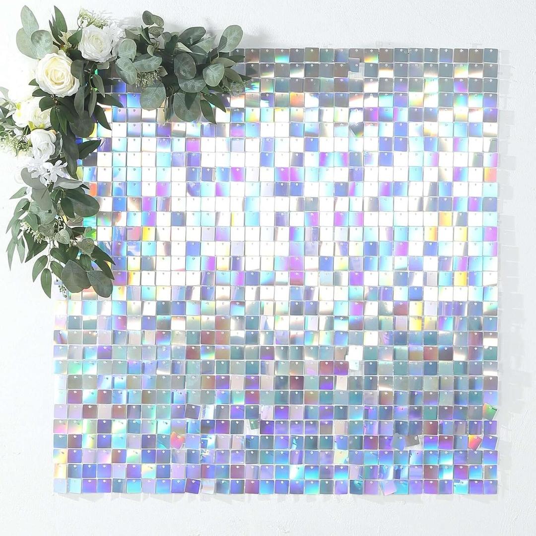 Efavormart Ritzy Iridescent Blue Square Sequin Shimmer Wall Photo Backdrop Panels, Party Active Spangle Wall Art Dcor 24 Panels - 24sq.ft