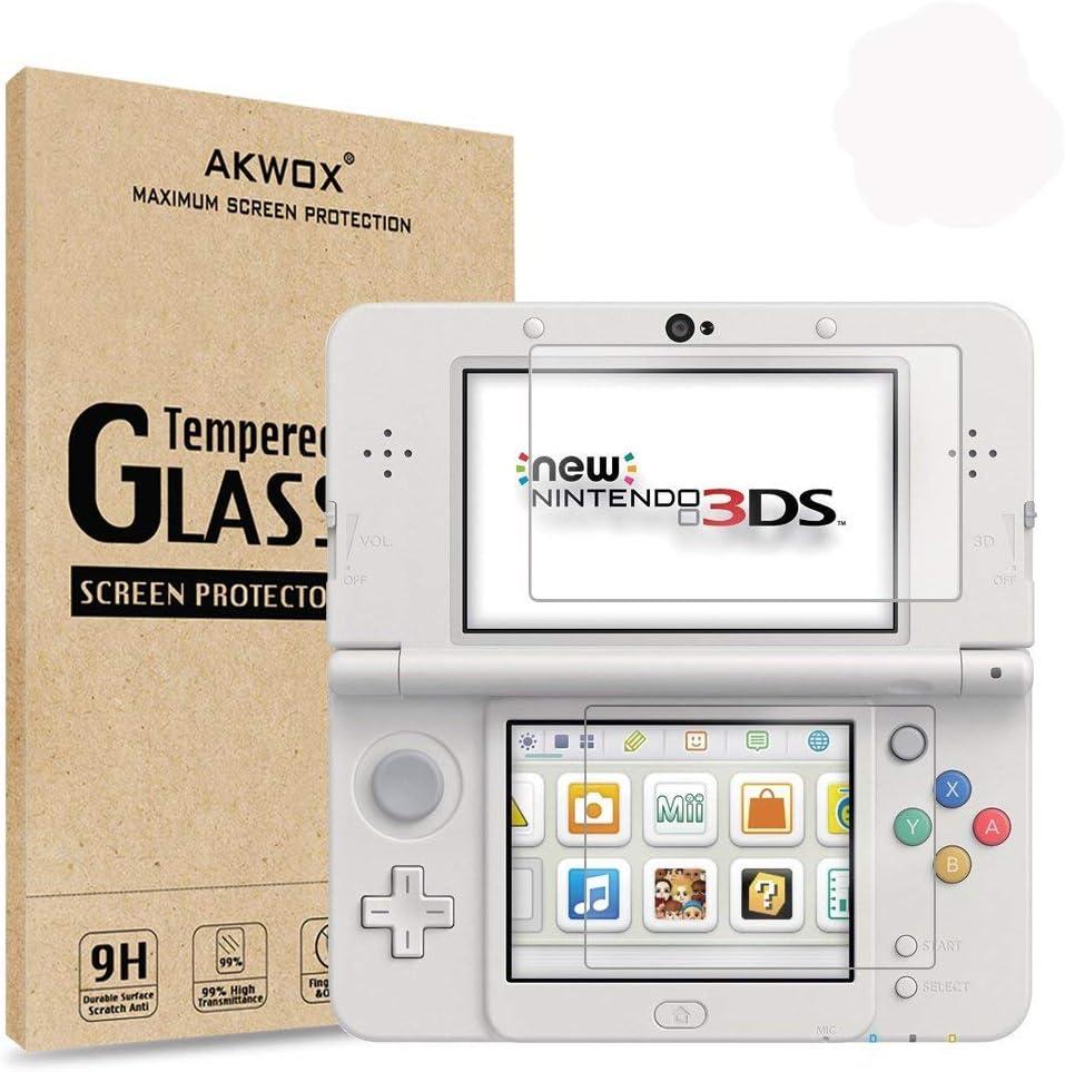 AKWOX [2-Pack] for New 3DS Tempered Glass Top LCD Screen Protector with HD Clear Crystal PET Buttom LCD Screen Protective Filter (Not for 3DS)