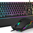 RedThunder K10 Wired Gaming Keyboard and Mouse and Wrist Rest Combo, RGB Backlit, Mechanical Feel Antighosting Keyboard + 7D 7200 DPI Mice+Soft Leather Wrist Rest 3 in 1 PC Gamer Accessories(Black)