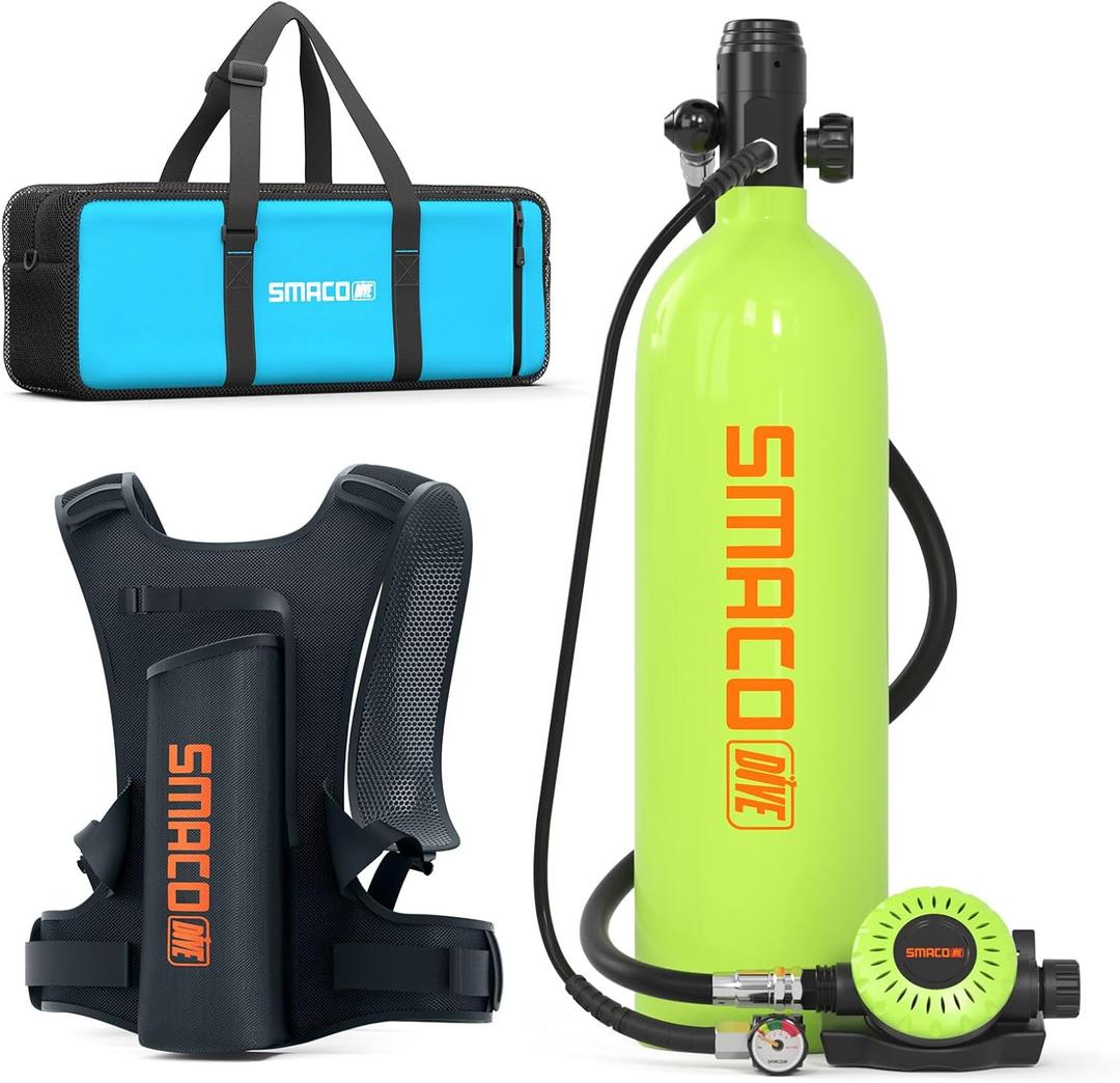 SMACO S700 Mini Scuba Tank 1.9L Portable Diving Tank Reusable Pony Bottle up to 30 Minutes Dive Time Backup Lung Air Tank Kit Diving Oxygen Cylinder for Snorkeling Underwater Exploration Rescue