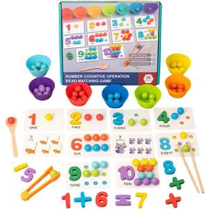 Montessori Arithmetic Math Toy Set, Toddler Wooden Montessori Toys for 2 3 4 5 6 Years Old, Number Cognitive Clip Bead Matching Game, Boy Girl Birthday Gift Montessori Arithmetic Math Toy Set, Toddler Wooden Montessori Toys for 2 3 4 5 6 Years Old, Number Cognitive Clip Bead Matching Game, Boy Girl Birthday Gift