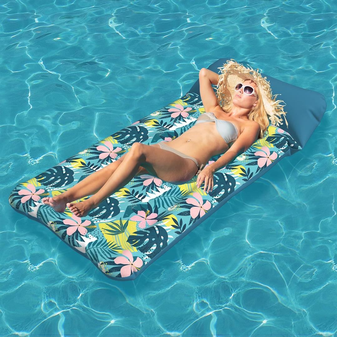HomeKaren Oversized Pool Float Lounge Fabric-Covered 73" x 39", Inflatable Tanning Pool floaties for Adults, Pool Raft Lounger and Pool rafts & Inflatable Ride-ons for Pool Party, sea, Beach, Lake