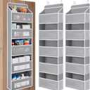 JARLINK 2 Pack Over the Door Organizer Storage, 5 Shelf Hanging Door Organizer with 5 Large Capacity Pockets, Anti Tilt 44 lb Load Behind Door Storage for Bedroom, Bathroom, Pantry, Nursery, (Grey)