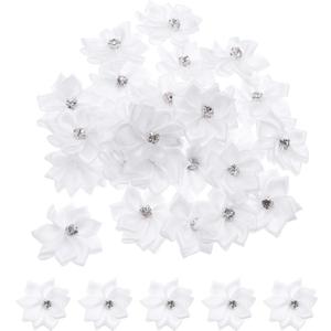 PATIKIL 1.2 Inch Small Ribbon Flowers, 150 Pcs Satin Ribbon Flowers Mini Fabric Flowers for Crafts DIY Wedding Ornament Appliques, White, 3cm
