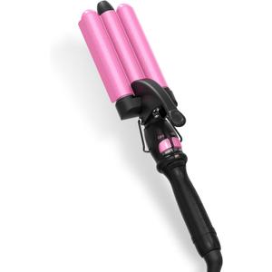 3 Barrel Hair Crimper Waver - DAN Technology Crimper Hair Tool with Ceramic for Women, Beach Waves Curling Iron, Dual Voltage, Easy to Use, Pink, 1 Inch (7 Heat Settings01)