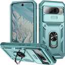 for Google Pixel 9 Pro XL Case Military Grade Drop Shock Protection Cell Phone Cover with Slide Camera Cover Built-in 360 Rotate Ring Stand for Pixel 9 Pro XL 6.8 -Green