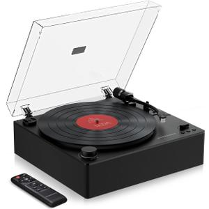 Automatic Record Player, Bluetooth Belt Drive Vinyl Turntable, Magnetic AT-3600L Cartridge, Bluetooth in & Out, Hi-Fi Stereo Speakers, Aux in Headphone, RCA Out with Remote Control (Midnight Black)
