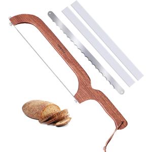 XJHEYLZ Sourdough Bread Knife, Bread Knife 16", Bread Slicer for Homemade Bread, Adjustable Blade Tightness for Even Slicing, Serrated Knife, Wooden Bread Cutter with Bow Design (3, Red-Brown Color)