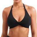 YEOREO Halter Sports Bras for Women Low Impact Removable Padded Adjustable Deep V Bra Seamless Workout Gym Crop Tops (Black, L)