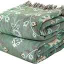 LUTBM Boho Throw Blanket for Bed 100% Cotton Ultra Soft Rustic Quilt Summer Blanket Floral Printed Farmhouse Decor Bed Blankets,80"x90" All Season Rustic Throw for Sofa Couch Chair