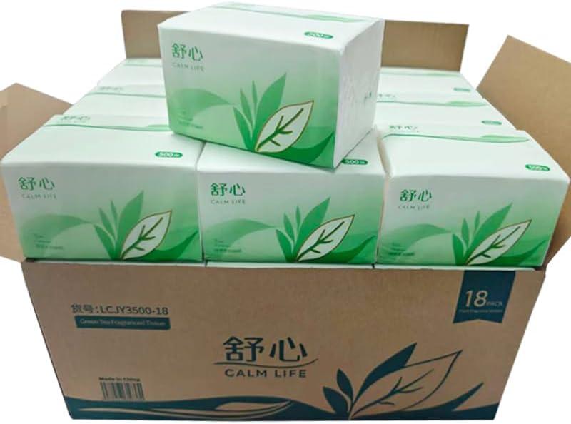 Ultra-Thick Facial Tissues 9000 Sheets, 5-Ply 1800 Draws Green Tea Scented Small Soft Pack Paper Tissue, Travel Size for Car & Office – Strong, Absorbent & Gentle Aromatherapy Napkins (Not Boxed)