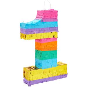 BLUE PANDA 1st Birthday Pinata - 16.5 x 11 x 3 In, Multicolor Corrugated Paper - Rainbow Pinata for 1st Birthday Decorations, Fiesta Party Decoration & Rainbow Party