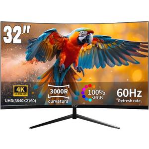 ZZA 32" 4K Curved Gaming Monitor - UHD3840 * 2160 60Hz Computer Monitor, Immersive Gaming Experience with Refresh Rate, VA Panel, 3000R and Adptsync Premium | HDR10 | 100% sRGB | 3840x2160