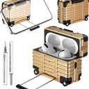 Case Cover for Airpods Pro 3 with Secure Lock & Phone Stand,Suitcase Design,Wired and Wireless Charging with Case,TPU+PC Protective Cover with Cleaner Kit,Gold