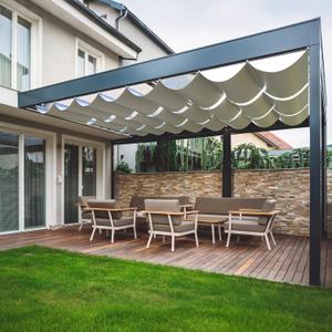 4' X 16' Waterproof Silver Coated Retractable Sun Shade Canopy Cover Sliding Wave Shade Sail for Outdoor Gardens, Patios, Decks, and Gazebos, Beige