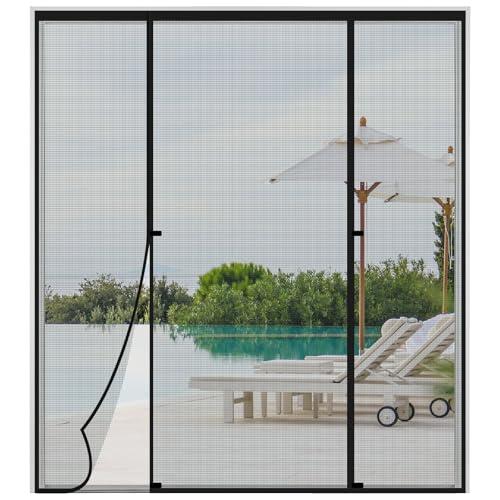 Double Opeing Magentic Screen Door for Sliding French Door, Fit Door Size 64 x 82, Large Self Sealing Screen Door Mesh for Pet Kid, Removable Mesh Net Walk Through, Keep Fly Out, Gray