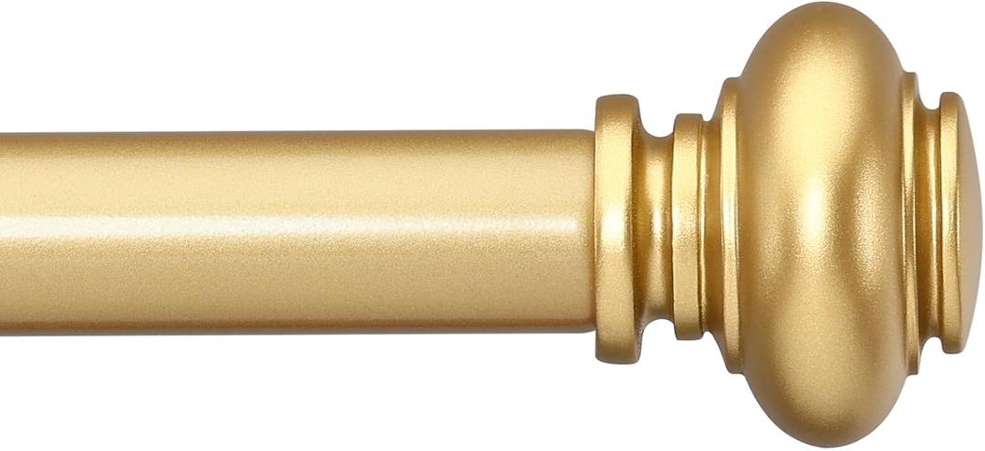 SIMEWIN Gold Curtain Rods for Windows 28 to 48 Inches Adjustable Decorative 1 Inch Diameter Single Window Curtain Rod Set with Classic Finials, Gold Finishing