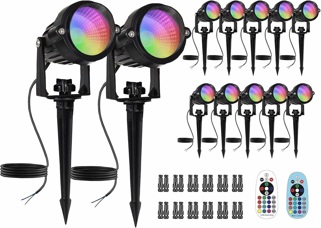 Low Voltage RGBW LED Landscape Lights Spot Lights Outdoor for Yard Garden Decor Spotlight, 12V-24V Low Voltage Landscape Lighting with 16 Color Changing and Remote IP68 Waterproof (12)