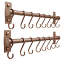 Dseap Kitchen Utensil Holder Hanger, Pot and Pan Rack Wall Mounted, Kitchen Rail with 8 Hooks for Hanging Cooking Utensils, Mugs, Spoons, Wall Mounted, Antique Copper New, Pack of 2