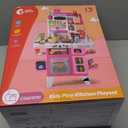 CUTE STONE Kids Kitchen Playset, Play Kitchen Set with Sound & Light, Cooking Stove with Steam, Toy Sink,Play Food Toy and Kitchen Accessories for Pretend Play, Kitchen Toy Set for Toddler Girls, Pink