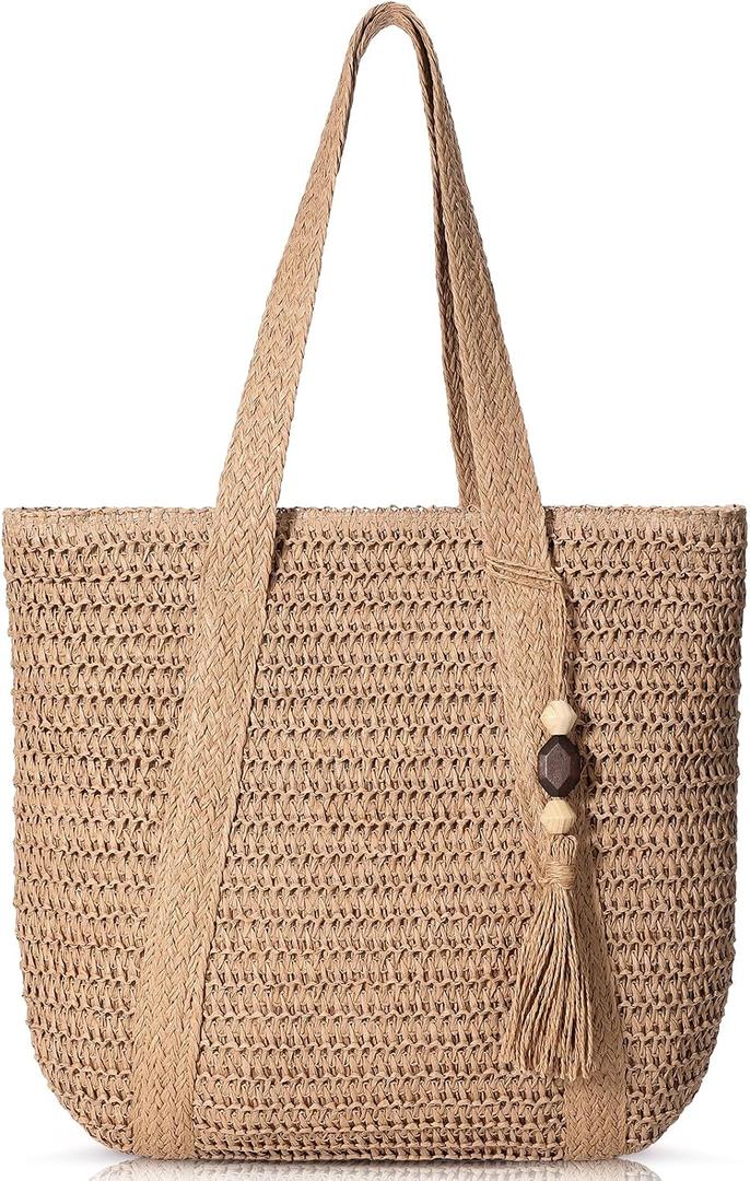 Trifabricy Beach Bags for Women, Large Beach Bag, Woven Straw Tote Bags Waterproof, Weaving Swim Shopping Travel Bag