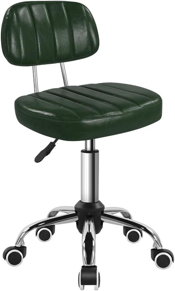 BFTOU Square Swivel Stool with Wheel for Work SPA Shop Massage Height-Adjustable and Cost-Effective Rolling Stool Chair with Back (Green)