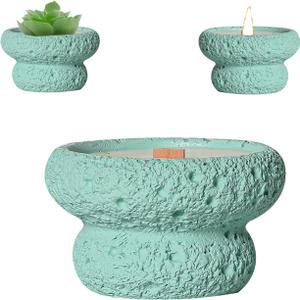 Meteorite Mushroom Shaped Spherical Aromatherapy Cup Cement Candle Holder Stone Decoration Candlesticks Holders 27.5 oz Capacity - Empty Candle Holders (Turquoise)
