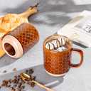 GBhome 12oz Coffee Mugs Set of 4, Handmade Stoneware Coffee Mugs Set with Large Handle for Cappuccino/Latte/Tea/Hot Cocoa, Dishwasher & Microwave Safe, Caramel