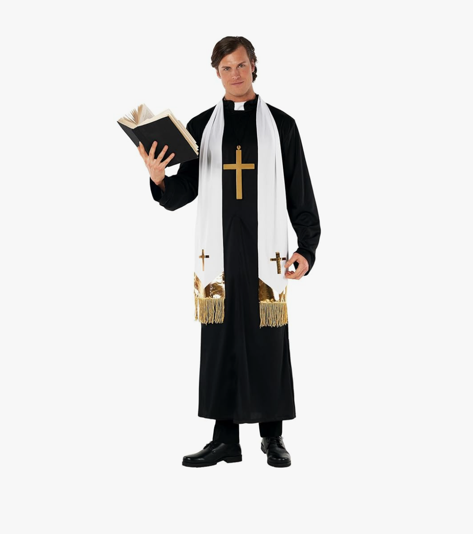 Morph Priest Costume Men Exorcist Outfit Adult Priest Costume With Collar Plus Accessories For Halloween Party XL