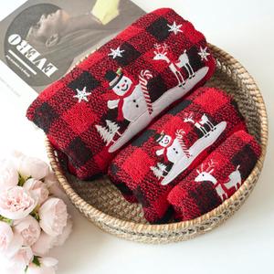 Marina Decoration Christmas Premium Luxury Decor Ultra Soft 100% Cotton Embroidered Bathroom Modern 3 Piece Towel Set, Red Black Plaid Snowman and Deer Pattern
