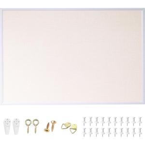 24'' x 36'' Large Linen Bulletin Board, Cork Board for Walls, White European Frame Style, Vision Board, Pin Wood, Ideal for Shool, Home and Office (36" x 24", White Linen Board)