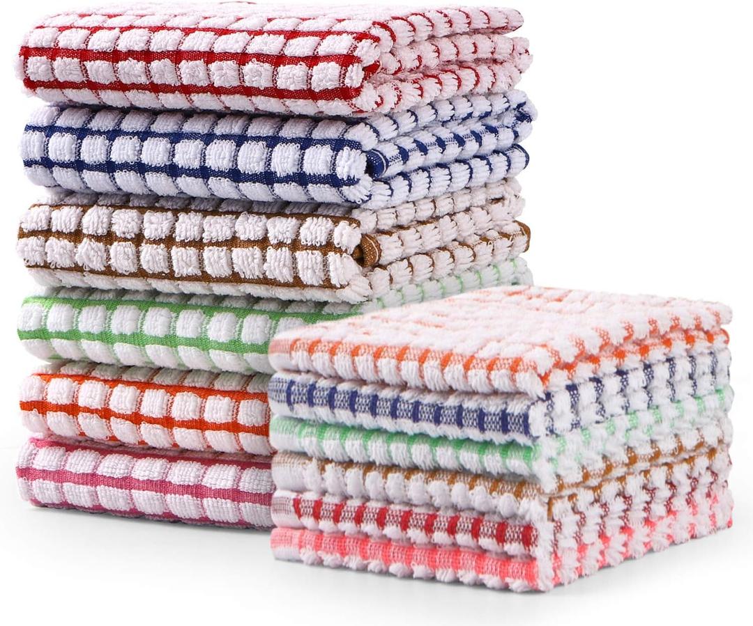 Kitchen Towels and Dishcloths Set, 16 x 25 12 12, Set of Bulk Cotton Dish for Washing Dishes Rags Everyday Cooking Baking (Multicolor)