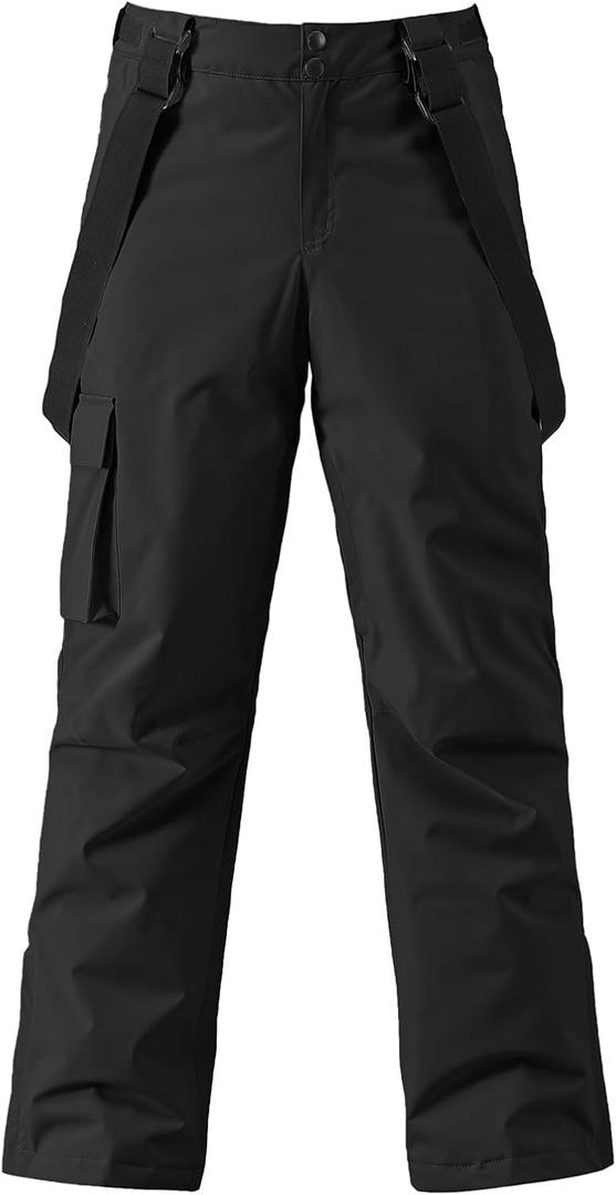 YEEFINE Men's Ski Snow Pants Insulated Waterproof Snowboard Cargo Pants Bibs Regular Fit (Large, Black)