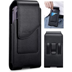 Belt Holster for iPhone 15 14 13 12 11 Pro Max, 15/14 Plus, XS Max, Samsung Galaxy S23+ A54 A53 A52, Belt Phone Holder for Men with Card Slot (Black)