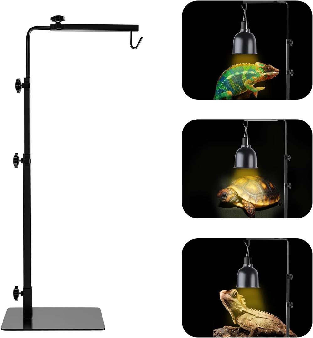 LUCKY HERP Reptile Lamp Stand, Adjustable 14-32 inch Metal Floor Light Holder, Heat Lamp Stand Reptile Light Stand for Glass Terrarium Heating Light & Dome Lampshade (L)