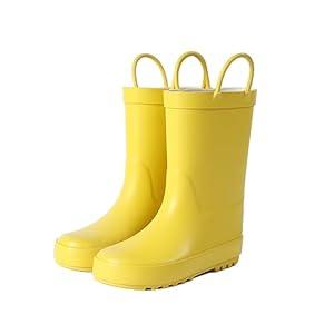 Hbxooxts Toddler Rain Boots, Kids Girls and Boys Rain Boots Premium Natural Rubber Rain Boots with Easy-on Handles 13 Little Kid